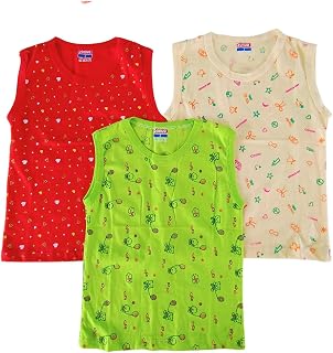 SUNUO Kids Sleeveless Cotton Vests, Multicolor Printed Jhabla, Pack of 6 Price In India