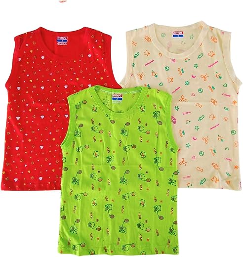 SUNUO Kids Sleeveless Cotton Vests, Multicolor Printed Jhabla, Pack of 6