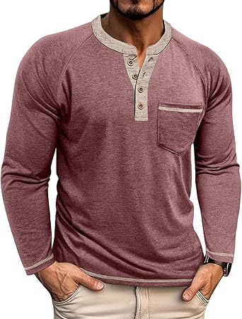 Mens Long Sleeve Polo Shirts Classic Collared Vintage Golf Shirts Button Up V Neck Athletic Tees Basic Pullover Tops