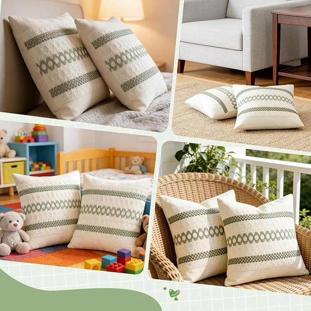 Eleganti fodere per cuscini verdi e bianche,verde 45 * 45 cm | verde salvia per il letto, splendida aggiunta a qualsiasi camera da letto