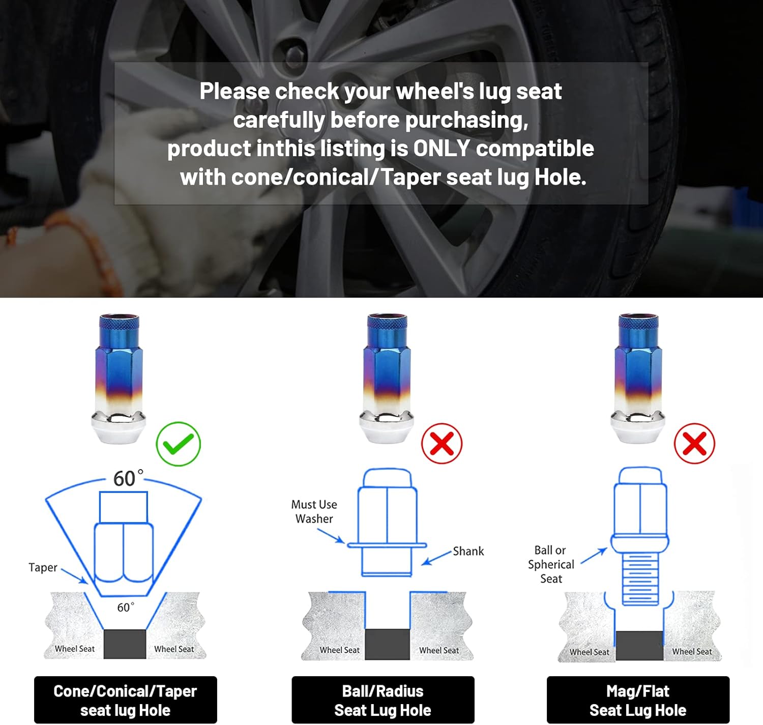 20 Pieces Chrome Lug Nuts, M12x1.25 Open End Wheel Nuts, Taper Acorn Seat, Closed End Bulge Acorn Lug Nut, Forged Locknut Racing Nut Set with 1 Nut Socket Key Fit for Various Cars- Red & Blue