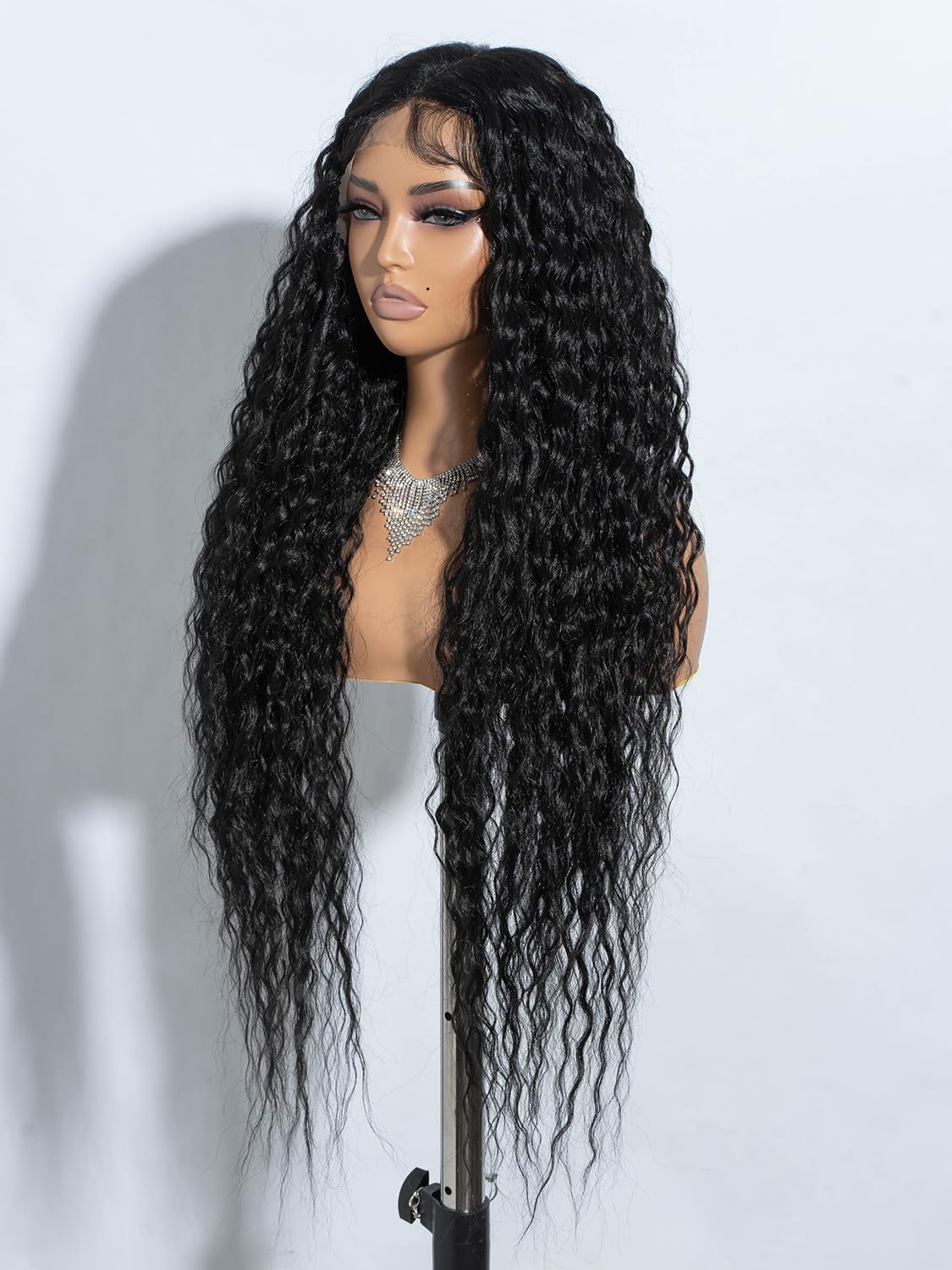 Joedir 32" Negro Largo Profundo Rizado Ondulado Encaje Frente Pelucas Sintéticas HD Transparente Glueless Lace Wigs