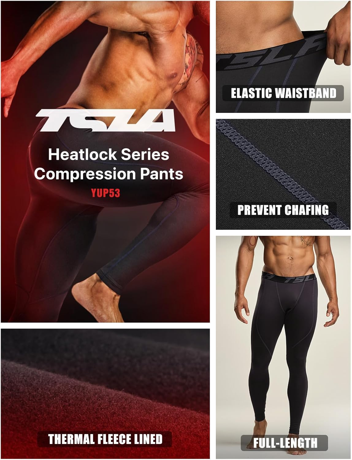 TSLA Men's Thermal Compression Pants, Athletic Sports Leggings & Running Tights, Wintergear Base Layer Bottoms - Image 4