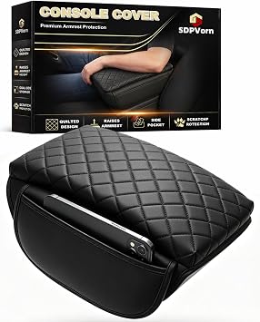 Center Console Cover for Jeep Wrangler JL & Gladiator JT 2018-2026 | Armrest Pad with Organizer Storage Pockets, Black Faux Leather Arm Rest Lid Cushion Accessories, Precise Full Coverage