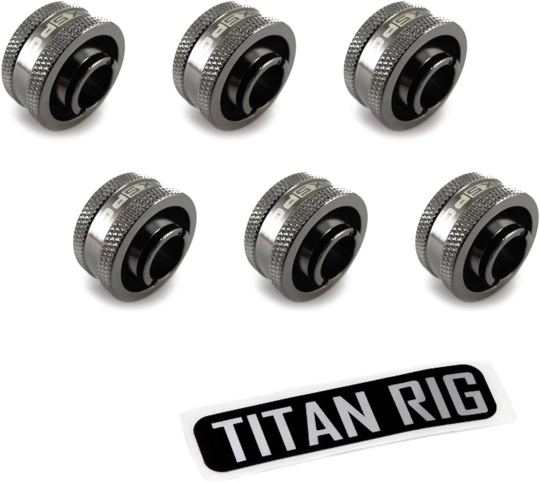 XSPC G1/4" to 1/2" ID, 3/4" OD Compression Fitting V2 for Soft Tubing, Black Chrome, 6-Pack