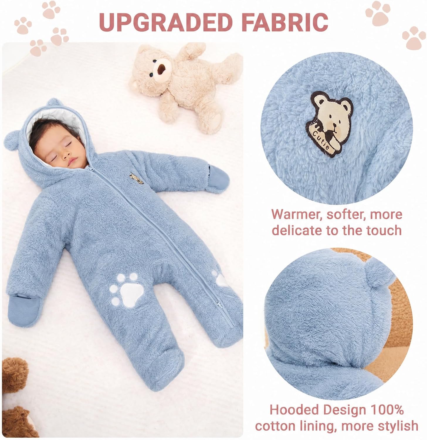JiAmy Newborn Baby Winter Hooded Romper, Cartoon Zipper Footie Snowsuit Jumpsuit Outfits,Winter Coat Toddler Clothes