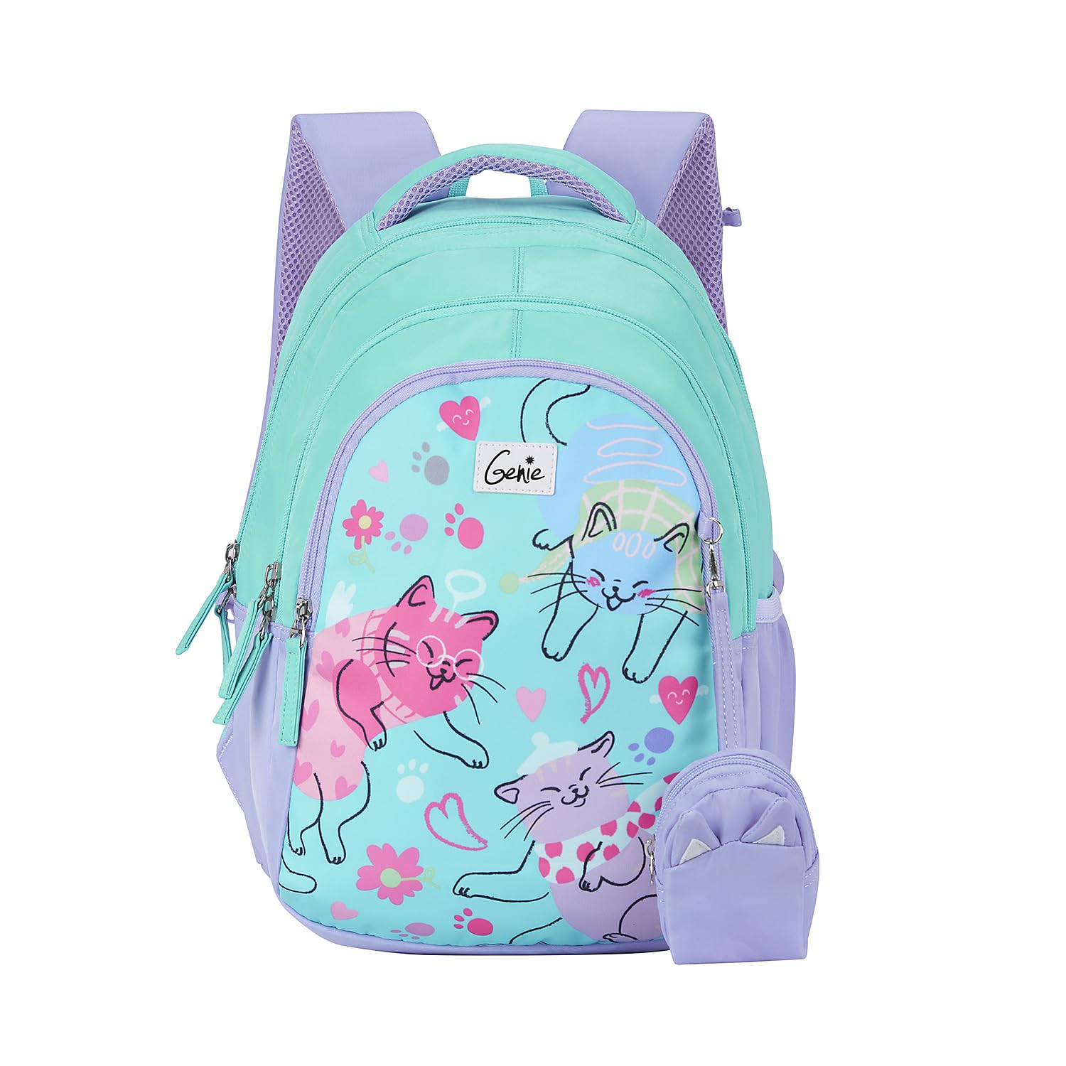 genie Purrfect School Backpack for Girls |15 In-20 Ltr with Three Compartments,Side Pockets and Light Weight with Padded Shoulders |Best for Books,Stationery, Lunch Box & Essentials - Teal-picture-18