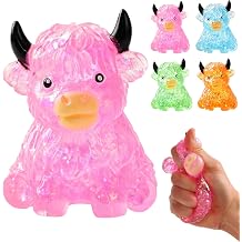 Glitter Highland Cow Squishies Fidget, Glitter Slow Rising Stress Ball for Adults, Soft Sensory Desk Decor,Cow Lover Gift Pink