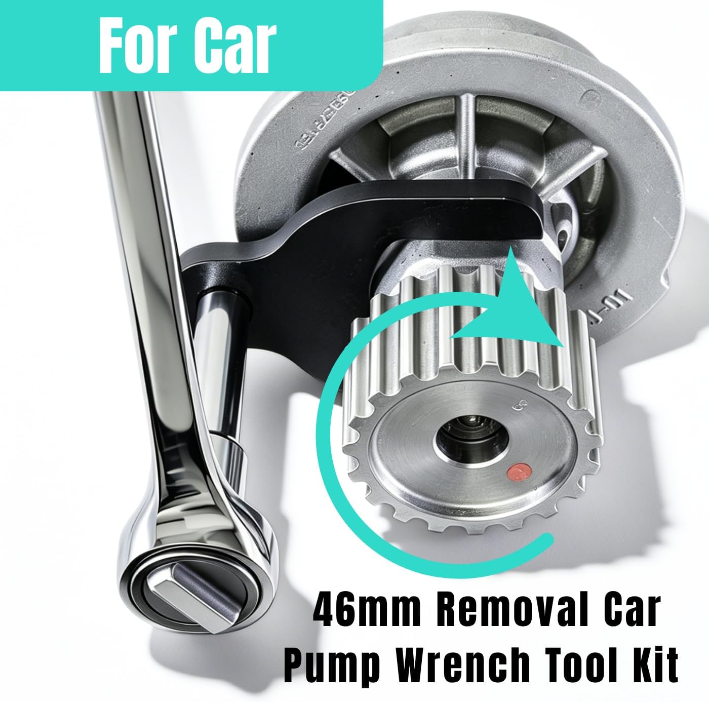 46mm Water Pump Pulley Wrench, 1/2‑Inch Square Drive Open‑End Spanner, Heavy‑Duty Steel Timing Belt Adjustment Tool for Automotive Engine Maintenance