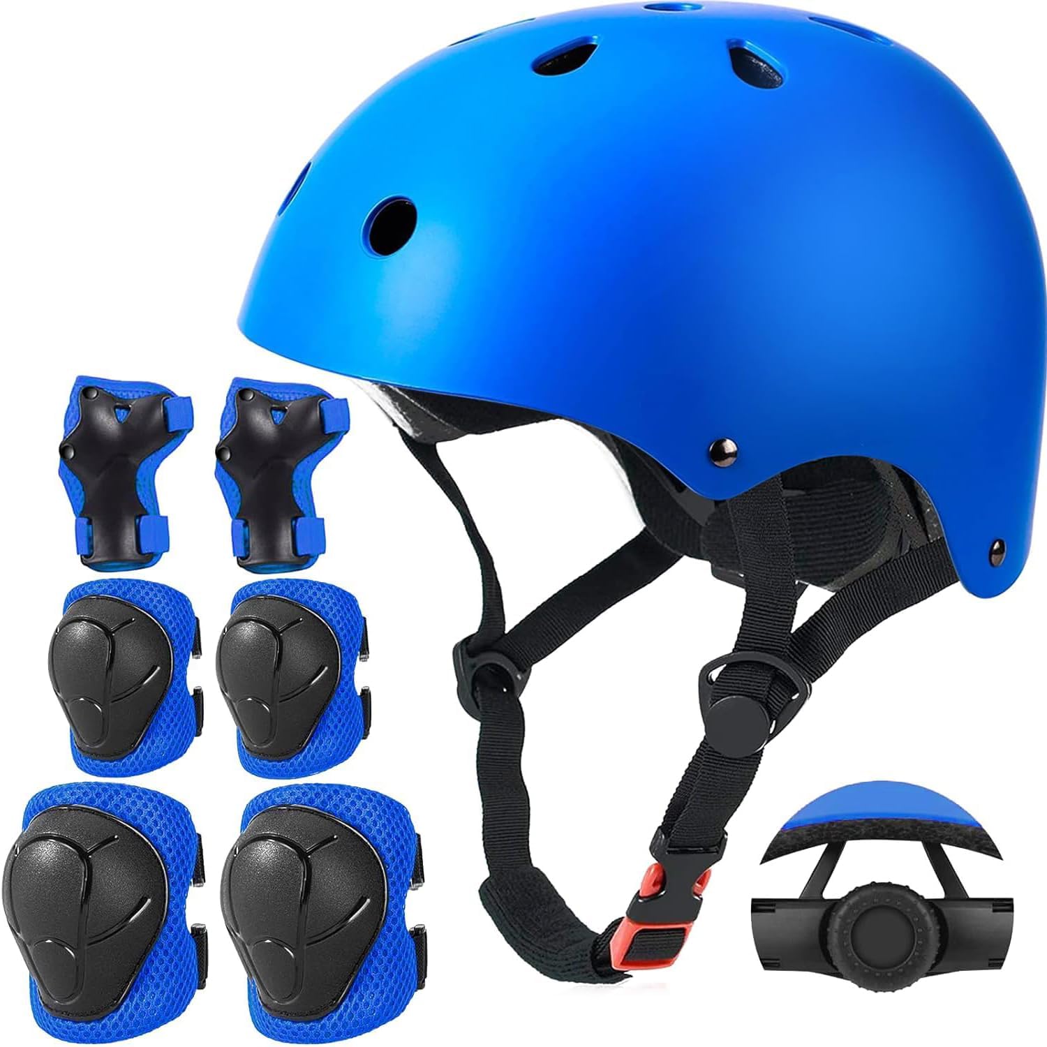 Kids Bike Helmet Set, CPSC Certified with Knee Pads Elbow Pads Wrist Guards,Adjustable Helmet for Ages 3-5-8-15 Toddler Kids&Youth,Bicycle Skateboarding… bule Medium ( 8-15 years )
