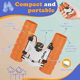 OBUBY Real Binoculars for Kids Gifts for 3-12 Years Boys Girls 8x21 High-Resolution Optics Mini Compact Binocular Toys Shockproof Folding Small Telescope for Bird Watching,Travel, Camping, Orange