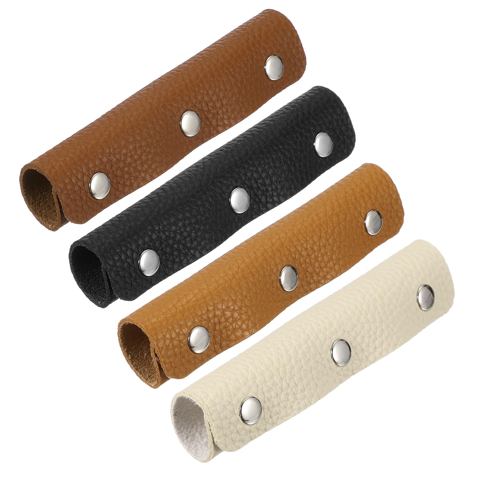 sourcing map 4 Pcs Handbag Handle Cover, Leather Luggage Handle Wraps, Purse Strap Cover Luggage Grip Protector Pebbled Texture Silver Buckle for Purse Tote Bag, Black/Brown/Orange Brown/Beige