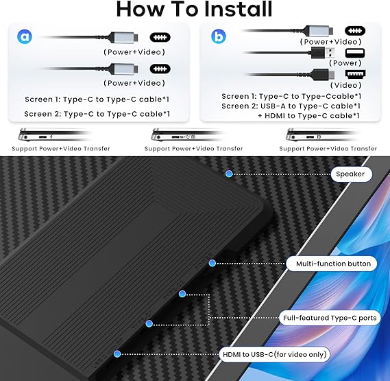 Laptop Screen Extender, 15.6'' 1080P FHD Laptop Monitor Extender with 235Rotation Detachable Dual Monitor, Plug & Play, Triple Screen for 13-17.3 Laptops Compatible with Mac/Wins/Android/Dex
