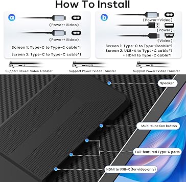Laptop Screen Extender, 15.6'' 1080P FHD Laptop Monitor Extender with 235Rotation Detachable Dual Monitor, Plug & Play, Triple Screen for 13-17.3 Laptops Compatible with Mac/Wins/Android/Dex