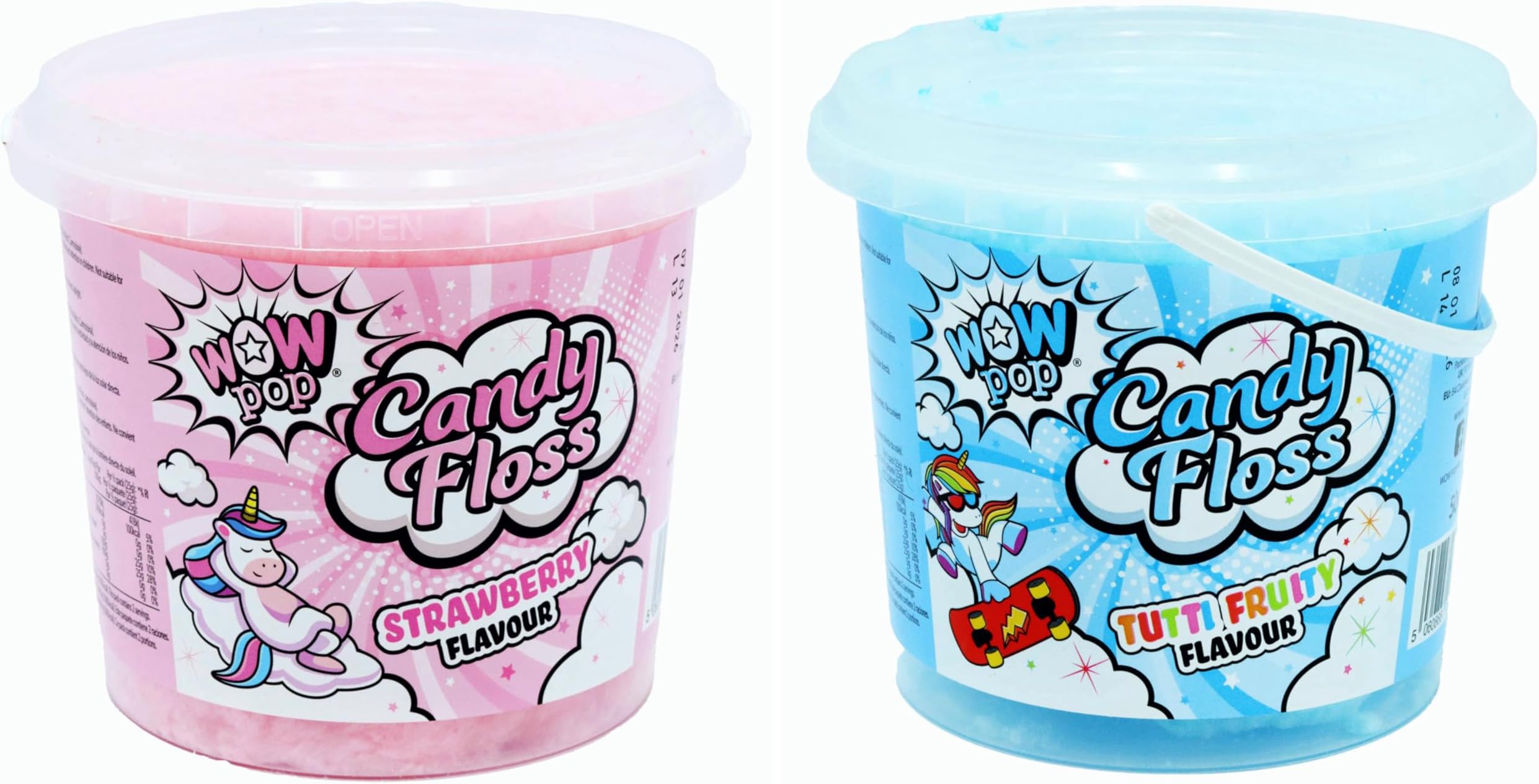 Candy Floss Pink & Blue Selection Pack 2 x 50g Tubs Strawberry + Tutti Fruity Flavours Cotton Candy Great for Birthday Party, Beach trips Holidays