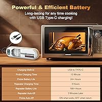 Vista 6 de Termómetro digital inteligente inalámbrico para carne, lectura instantánea, largo alcance Bluetooth, alarma, termómetro de alimentos resistente a