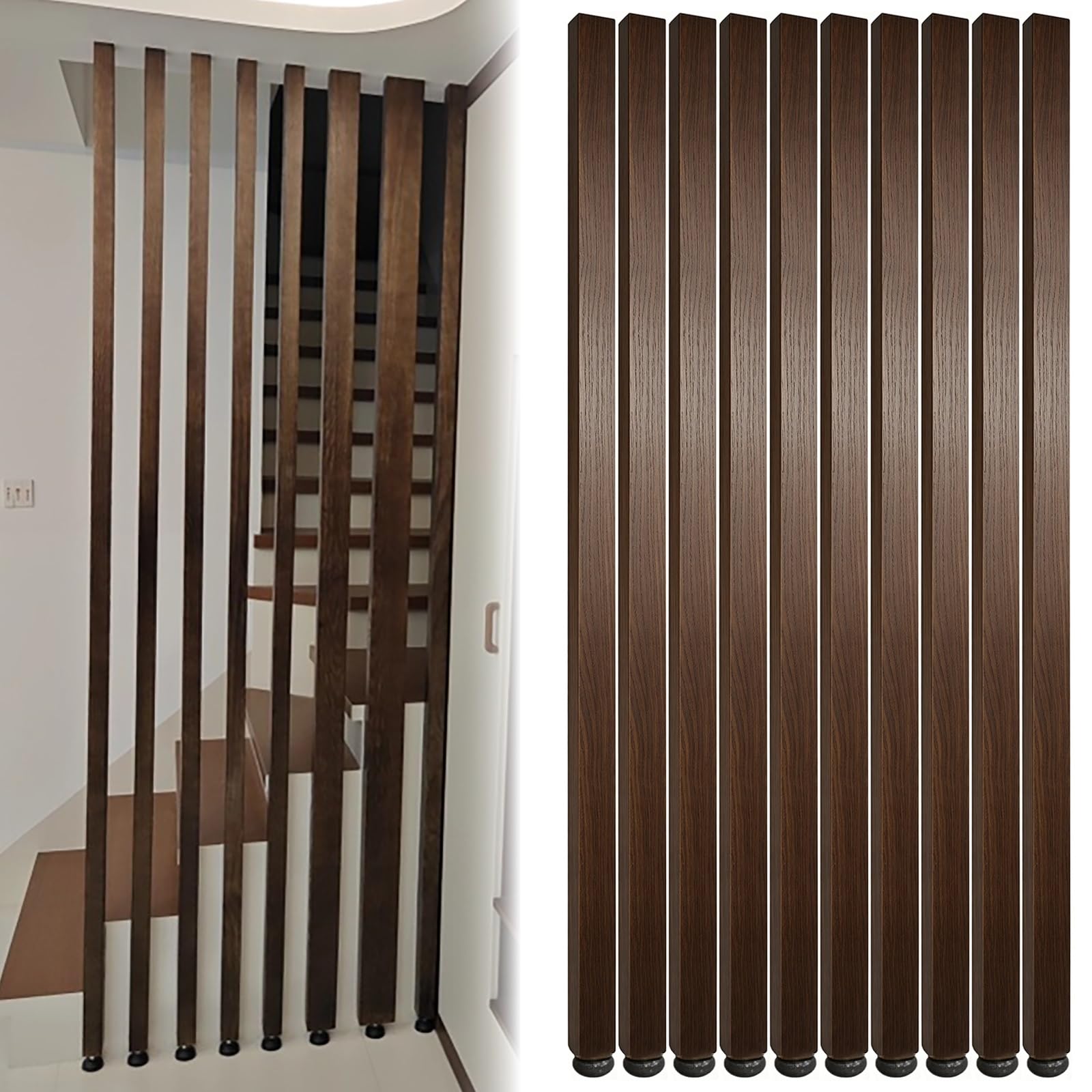 10 Pcs Room Divider Separator Post Wood Slats, Entrance Hall Partition Screen Column Floor To Ceiling, No Drilling Living Room Decorative Pole(Natural Wood,H 235cm/7.7ft)