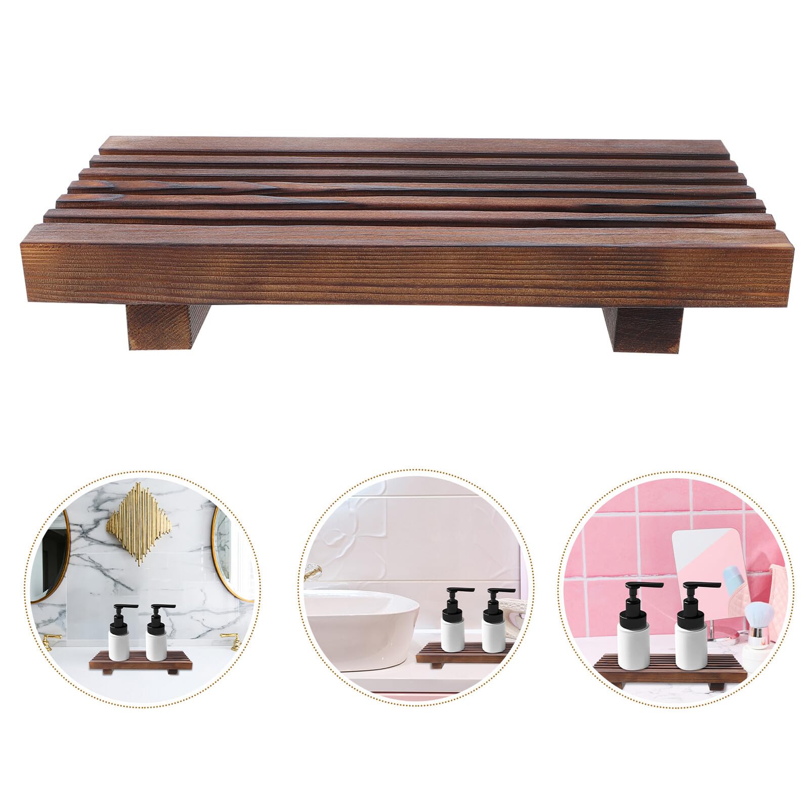 TOYANDONA Vassoio da Bagno in Legno Rustico Stile Country per Decorazione Lavabo, Organizer Compatto Base a Piedistallo per Sapone e Accessori da Appoggio