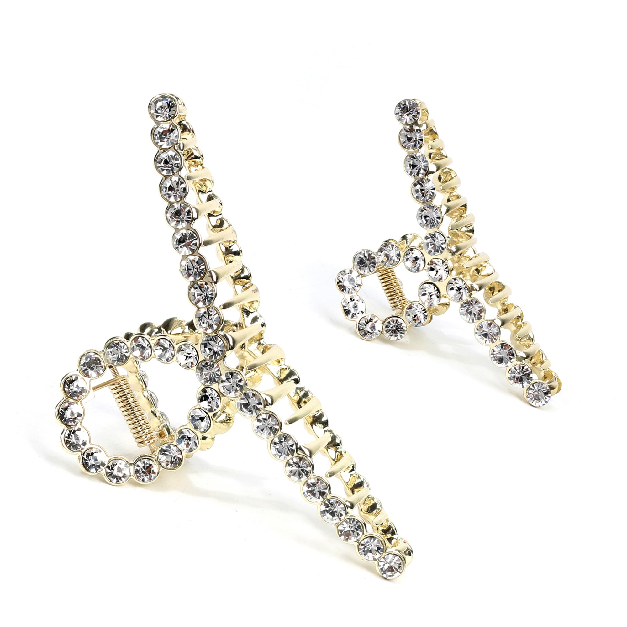 2Pcs Gold Rhinestone Hair Claw Clips, Large Metal Hair Claw Clips for Thick Hair, Strong Hold Non Slip Gold Claw Clips & Rhinestone Hair Claw Clip for