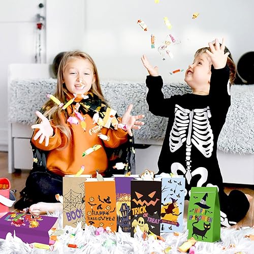 Miniatura 5 de 50 bolsas de golosinas de Halloween, bolsas de dulces para fiesta de Halloween, 10 estilos de bolsas de papel de Halloween para regalos de fiesta