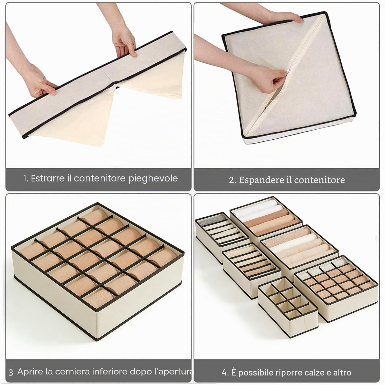 Evance 6pcs Organizer per Biancheria Intima, 6/7/8/24 Compartimenti, 58 Compartimenti In Totale, Organizzatore per Cassetti Armadio per Reggiseni,Mutande,Calzini,Cintura,Cravatta