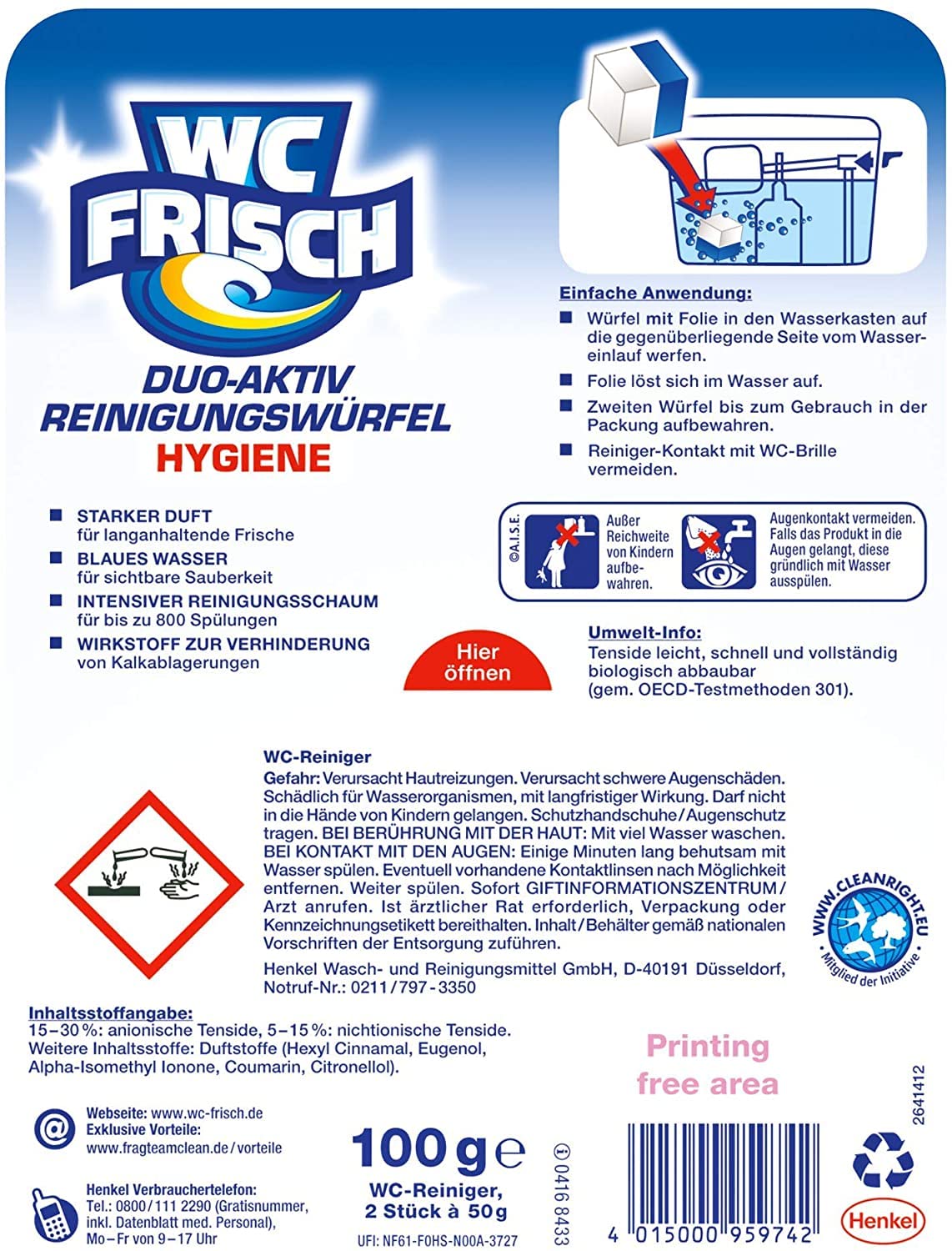 WC FRISCH Duo-Aktiv Reinigungswürfel für Wasserkästen 12er Pack (12 x 100 g)