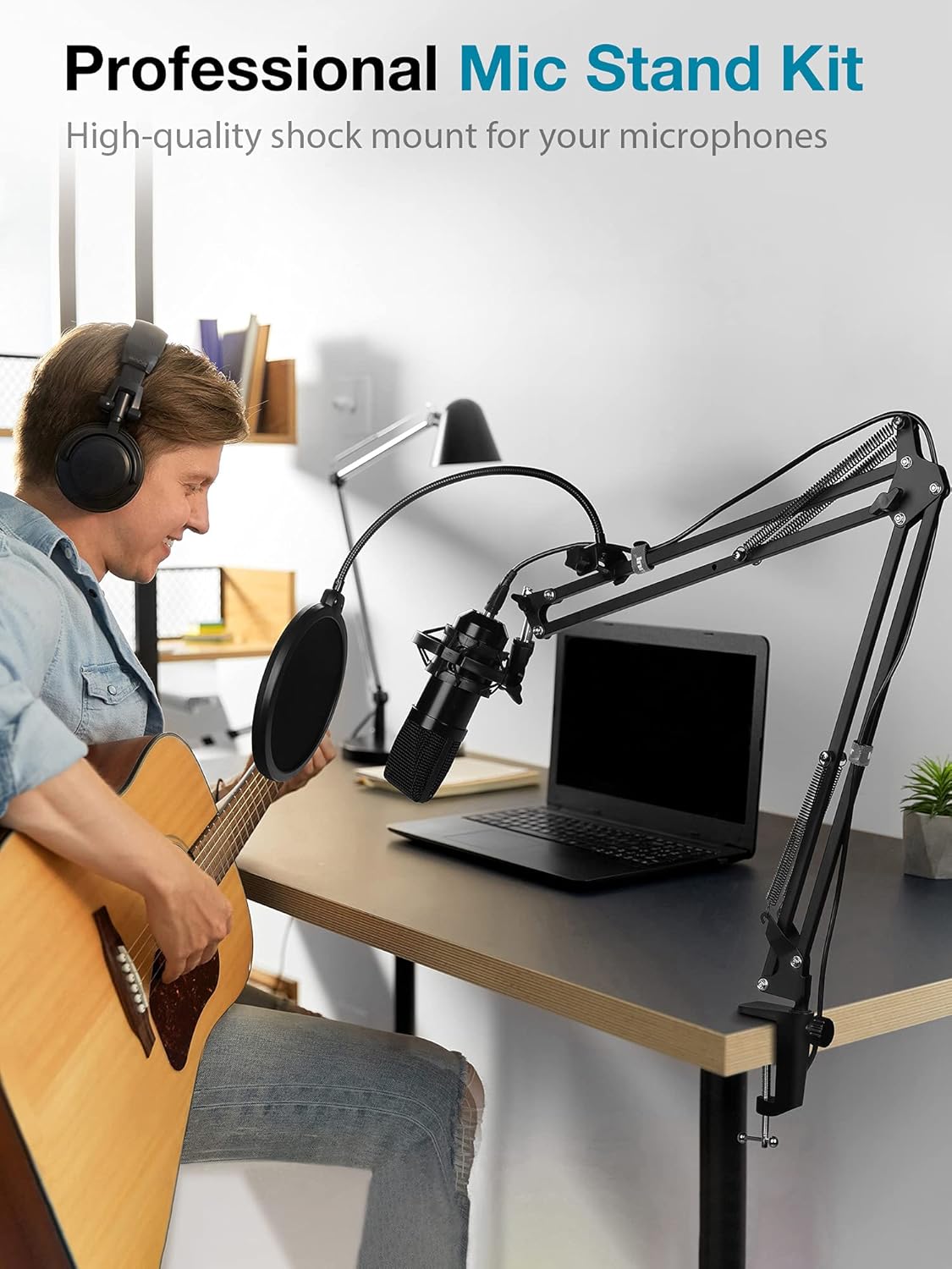 InnoGear Microphone Stand for Blue Yeti Adjustable Suspension Boom Scissor Arm Stand with 3/8"to 5/8" Screw Adapter Shock Mount Windscreen Pop Filter Mic Clip Holder Cable Ties, Medium : Musical Instruments