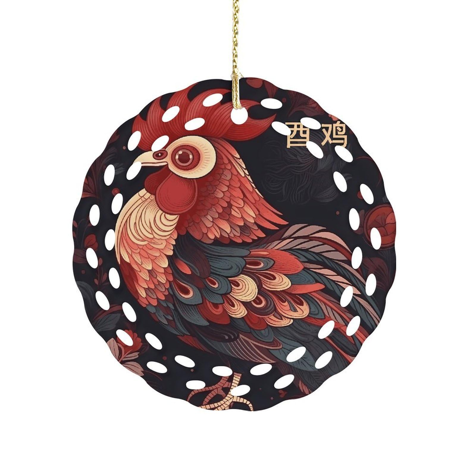 Btcowzrv Style Zodiac Sign Chicken Ceramic Ornament,Round Ornaments With Hole Easy To Hang,Hanging Ornament For Wedding Party Home Window Garden Christmas Day Decor