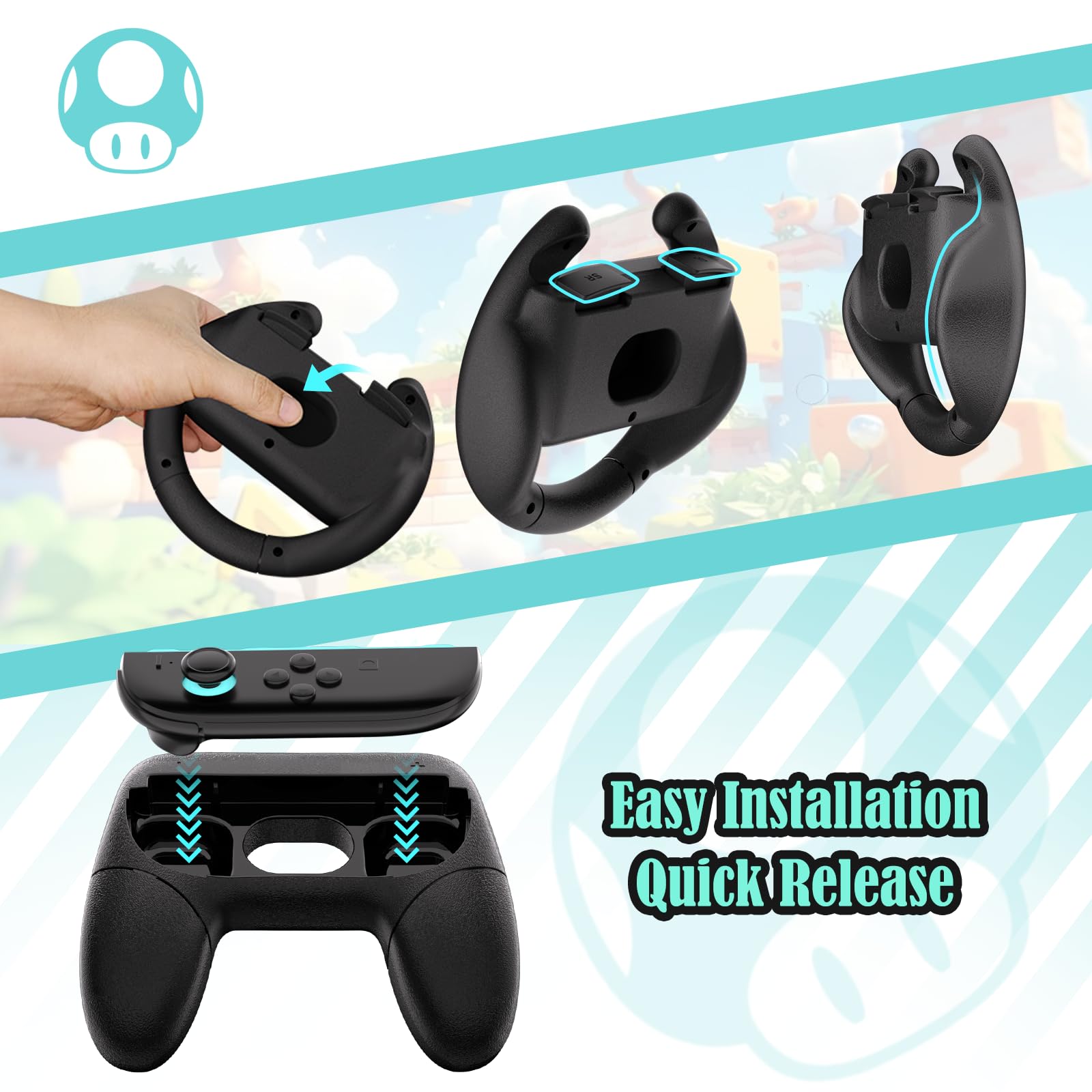 HEYSTOP Lenkräder für Nintendo Switch 2 Joy-Con Grip Rennlenkräder für Mario Kart 8 Deluxe 4-in-1 Lenkradgriff-Hülle