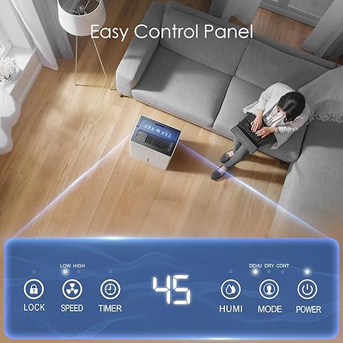 Miniatura 6 de LUBAIR Deshumidificadores de 4500 pies cuadrados para sótanos y hogar, deshumidificador de 50 pintas para sótanos de habitaciones grandes con