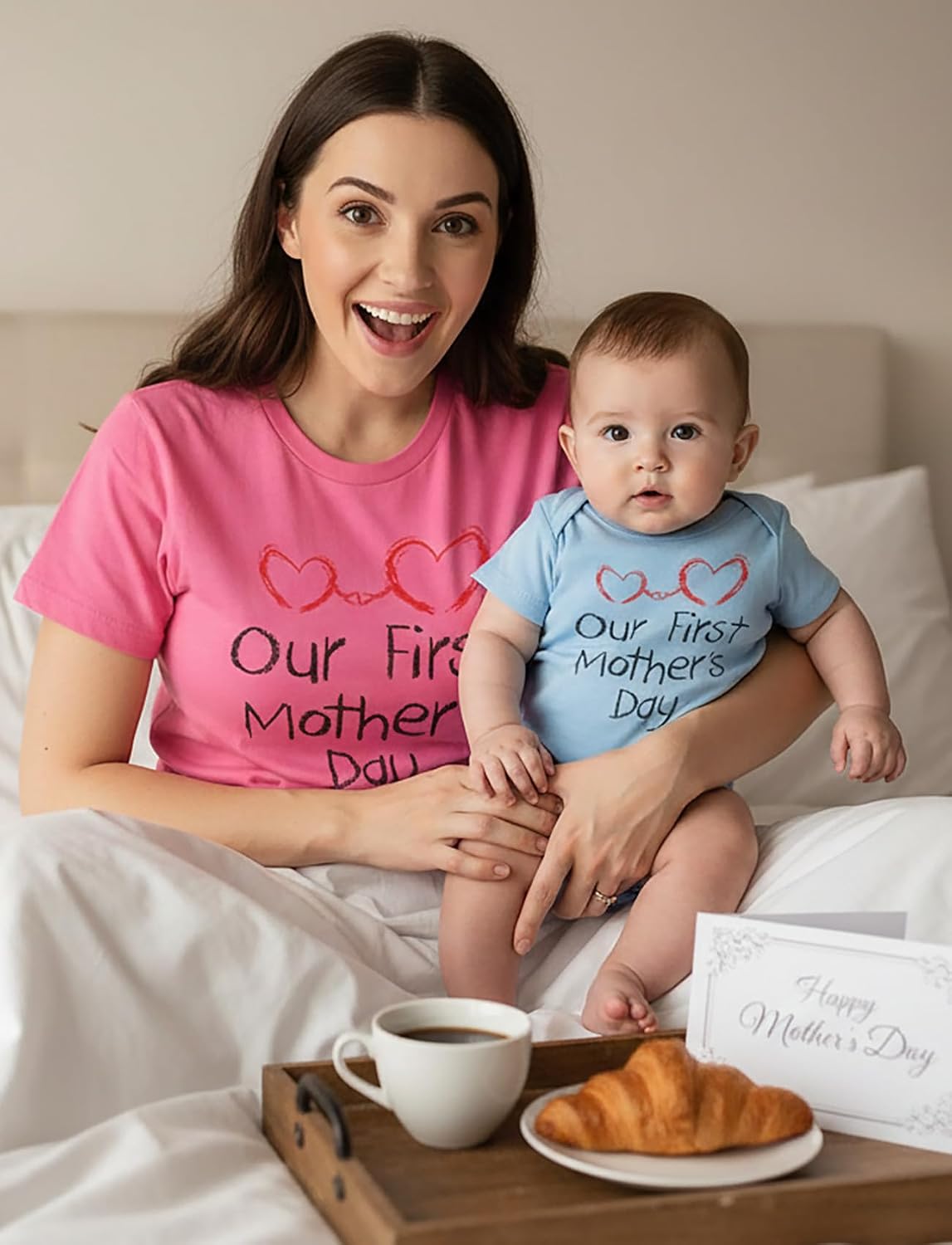 Tstars Our First Mother's Day Mom and Baby Matching Shirts - Mommy and Me Outfit Gift for New Moms and Infant