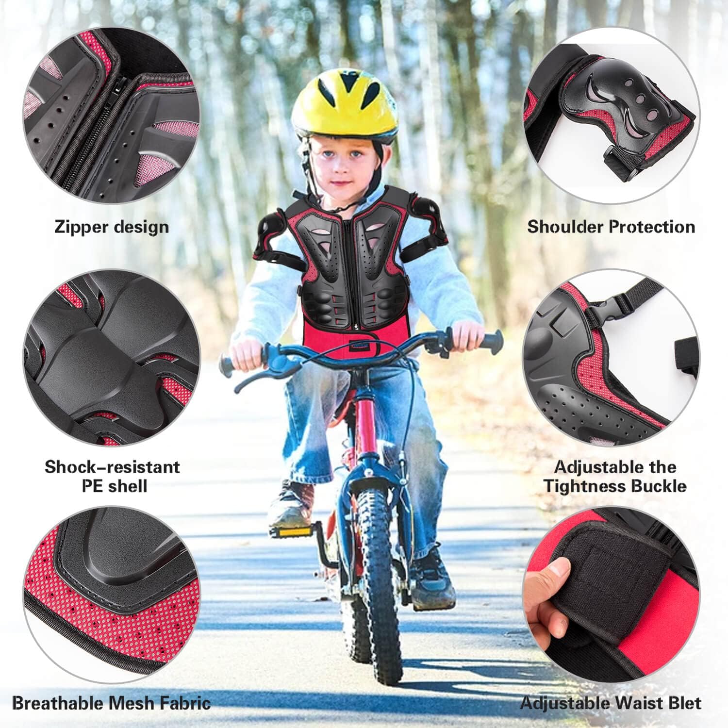 Kids Motocross Vest-Dirt Bike Gear for Cycling Skateboard ATV, Body Back Chest Shoulders Protection,Children Motorcycle Protector for Skating, Skiing