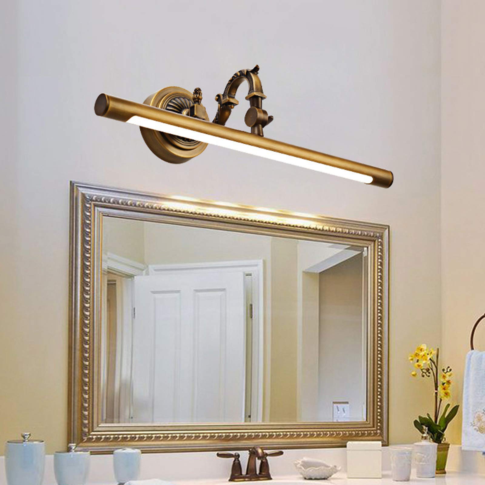 LED-Spiegelleuchte für Bad, LED-Retro-Bildbeleuchtung Messing Wandspiegel Frontlampe, IP44 wasserdicht Make-up-Licht für Spiegel Schminktisch, 180° einstellbar, 4000K, 7W, 35 cm, 630 lm Dekoration