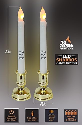 Miniatura 2 de Ner Mitzvah Velas LED de Shabbat - Velas sin llama a pilas - Candelabros LED con temporizador automático