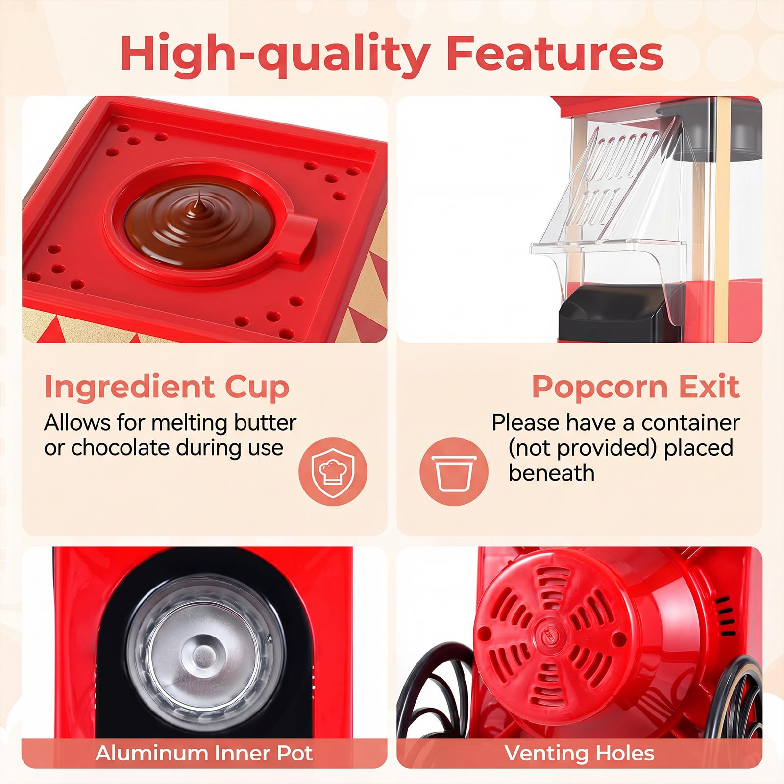 GIANTEX Macchina per Popcorn 1200W, Macchina per Pop Corn ad Aria Calda con Misurino da 67 ml, Senza Olio, Pronta in 2 Minuti, Pulizia Semplice, Design Retro e Portatile per Casa