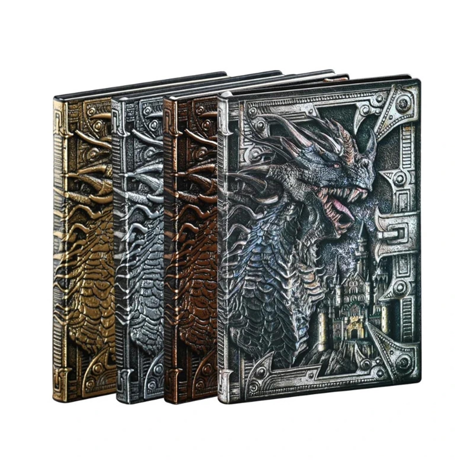 3D Dreidimensionales Drachen-A5-Notizbuch, Retro, verdicktes Pu-geprägtes Notizblock-Tagebuch, Bürobedarf für die persönliche Tagesplanung(Antique Brass C)