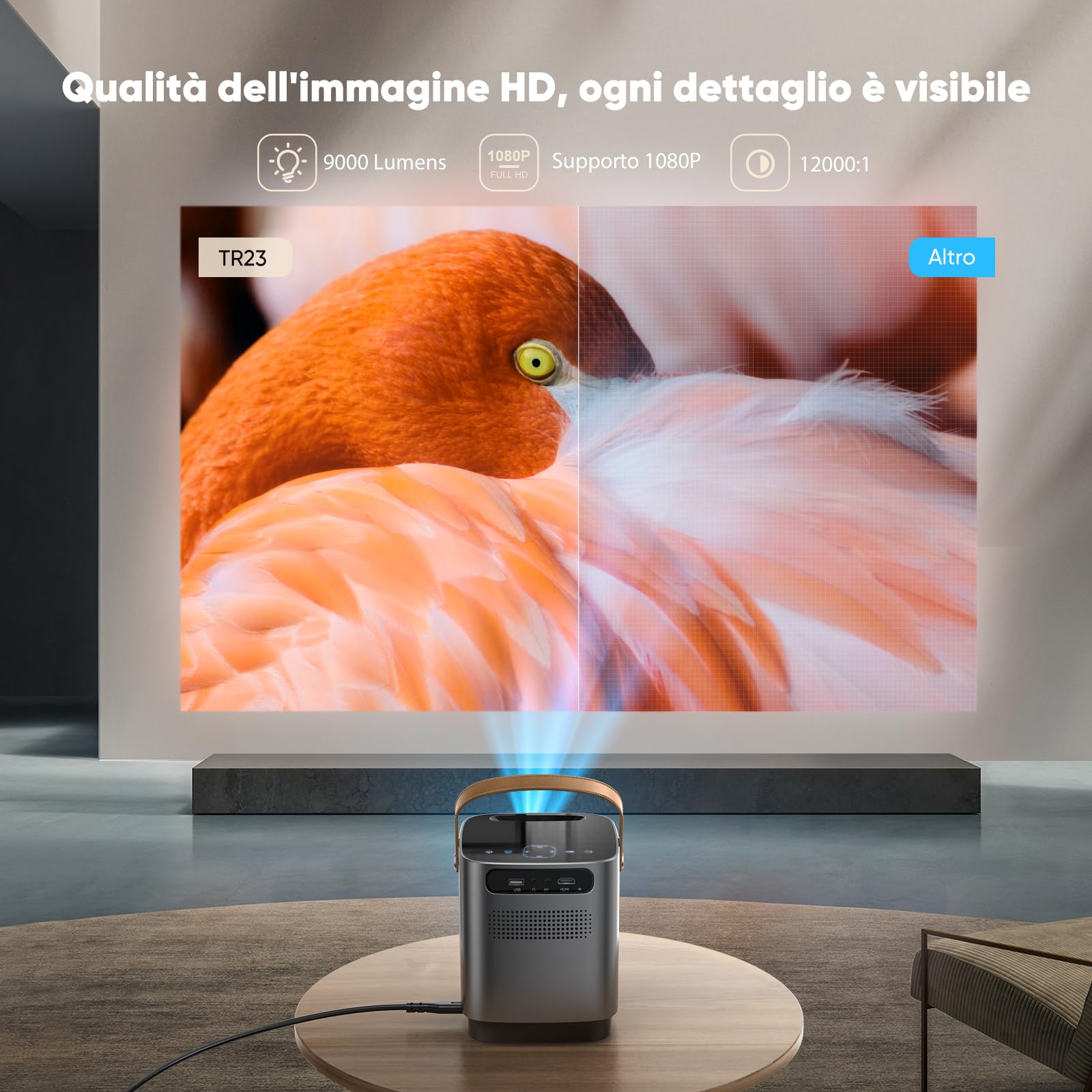 Proiettore Portatile Supporto 1080P, 18000 Lumens TOPTRO Videoproiettore,Anti-polvere, Funzione di Zoom,5G WiFi Bluetooth Mini Proiettore Full HD Home Cinema per TV Stick/iOS/Android/PS5/HDMI/USB/PC