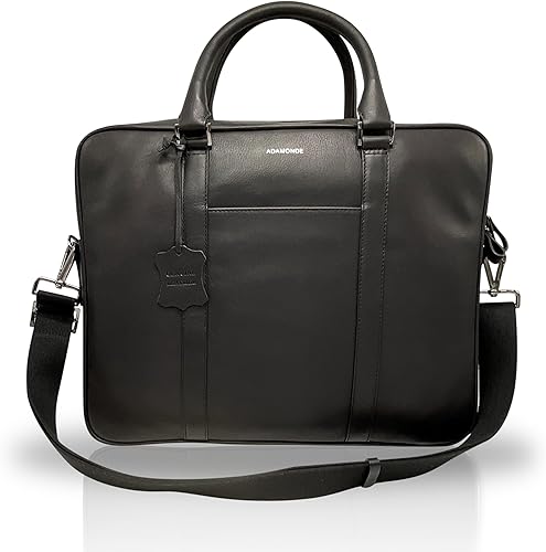 Miniatura 2 de Bolsa para laptop con múltiples compartimentos y bolsillos, 100% piel auténtica, maletín para hombres y mujeres, bolsa de mensajero de viaje