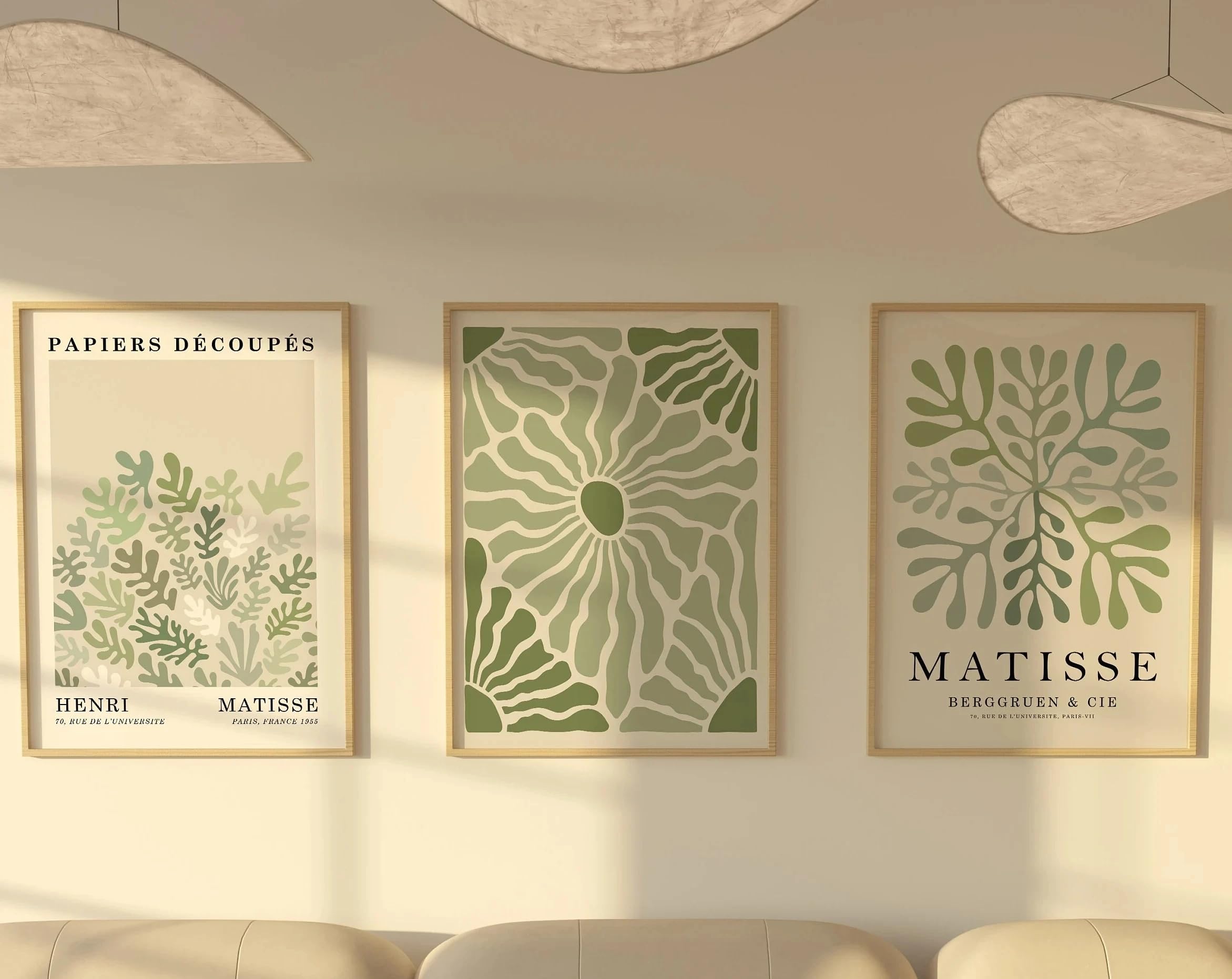 Matisse Sage Green Wall Art Prints, Abstract Botanical Cutout Canvas Posters Neutral Boho Home Decor Living Room Bedroom(50x70cm-3Pcs)