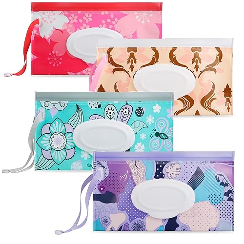 PandaEar Paquete de 4 dispensadores de toallitas para bebés, soporte portátil para toallitas rellenables, bolsa de toallitas húmedas o salidas y