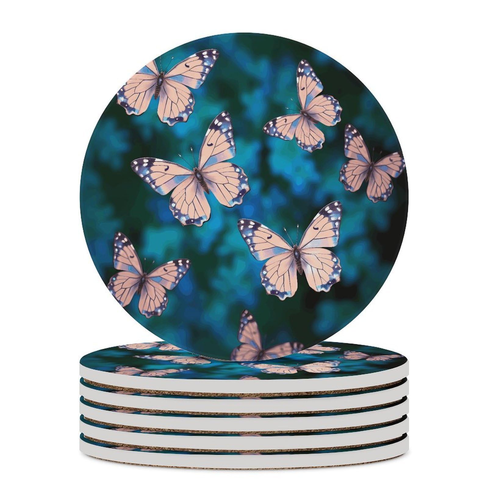 Cute Butterflies Coaster with Cork Base Drink Coasters for Coffee Table Decor Modern Cup Coasters with Non-Slip & Heat-Resistant Cute Ceramic Table Coaster for Home Dining