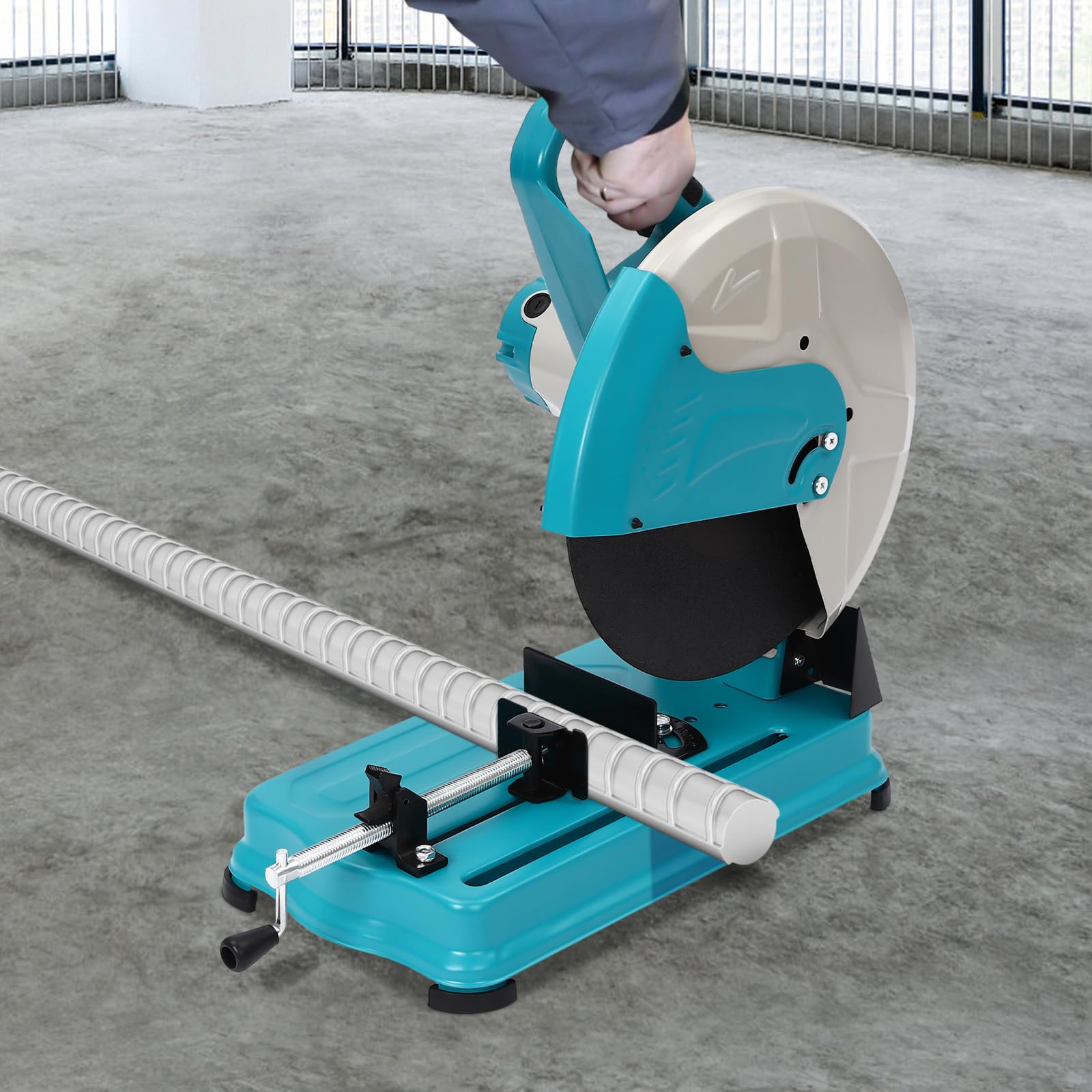 Sierra circular para metal, 2800 W, 3800 rpm, corte de metal ajustable, sierra tronzadora plegable para madera, hierro angular, acero, acero, perfiles de aluminio, barras de hierro macizo, tubos de