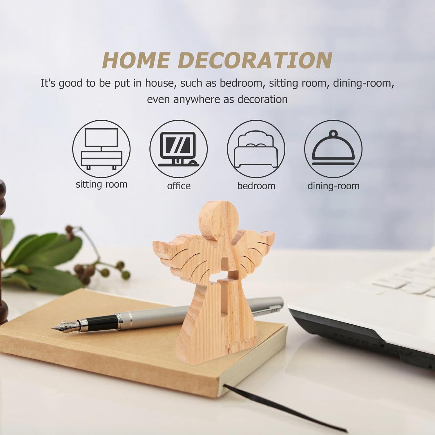 Wood Angel Cross Ornament for Home and Garden Decor, Khaki image 4