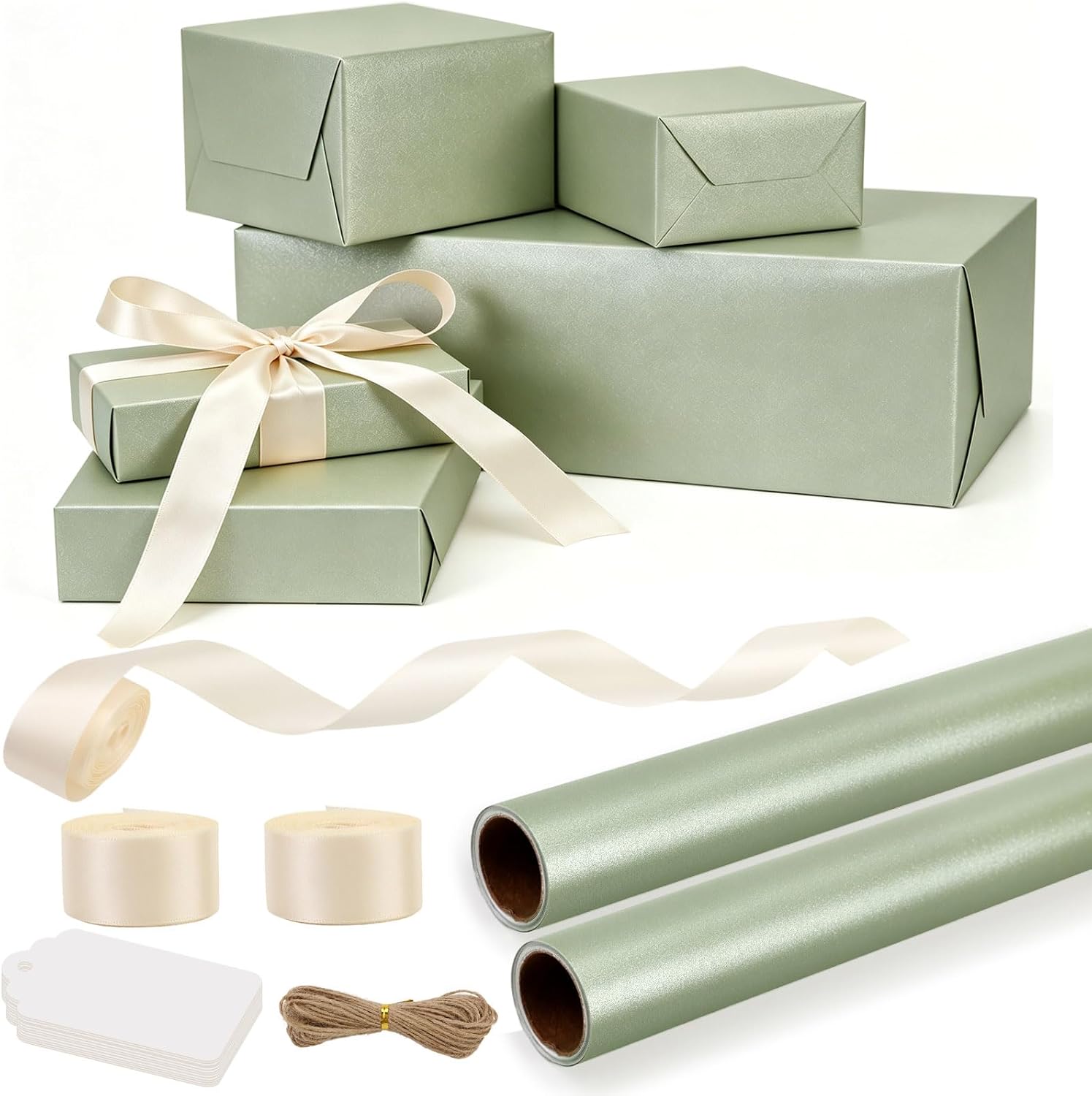 CORNER LACE Sage Green Gift Wrapping Paper Set, Pearlescent Wrapping Paper