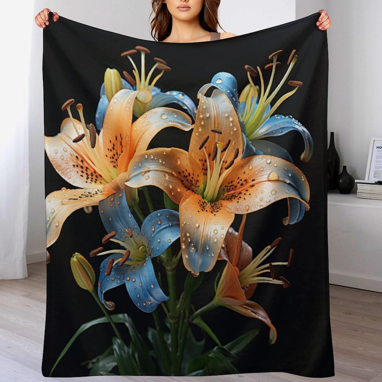 Manta de franela con flores calidez ligera anti-frio para sofa salon