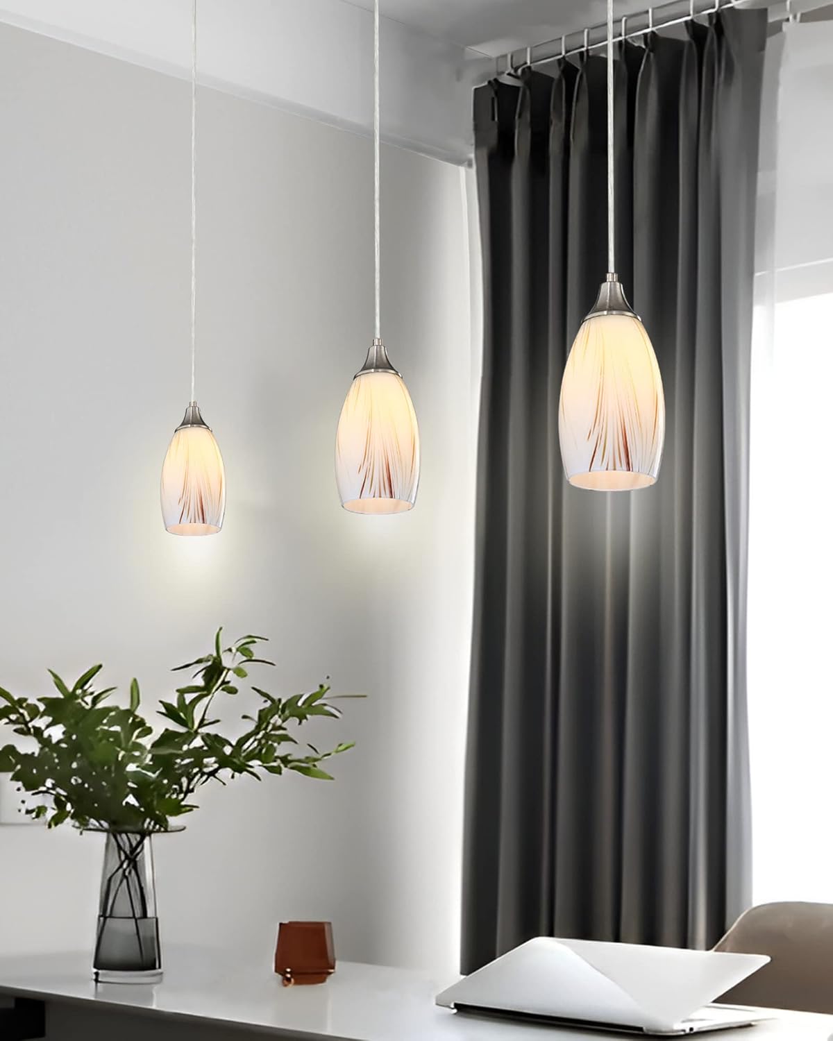 Mini Milk Glass Pendant Lights,Handcrafted Art Glass Pendant Hanging Light fixtures with Brushed Nickel Finish Adjustable Cord Glass Pendant Light Shade for Kitchen Island,Hallway,Dining Room