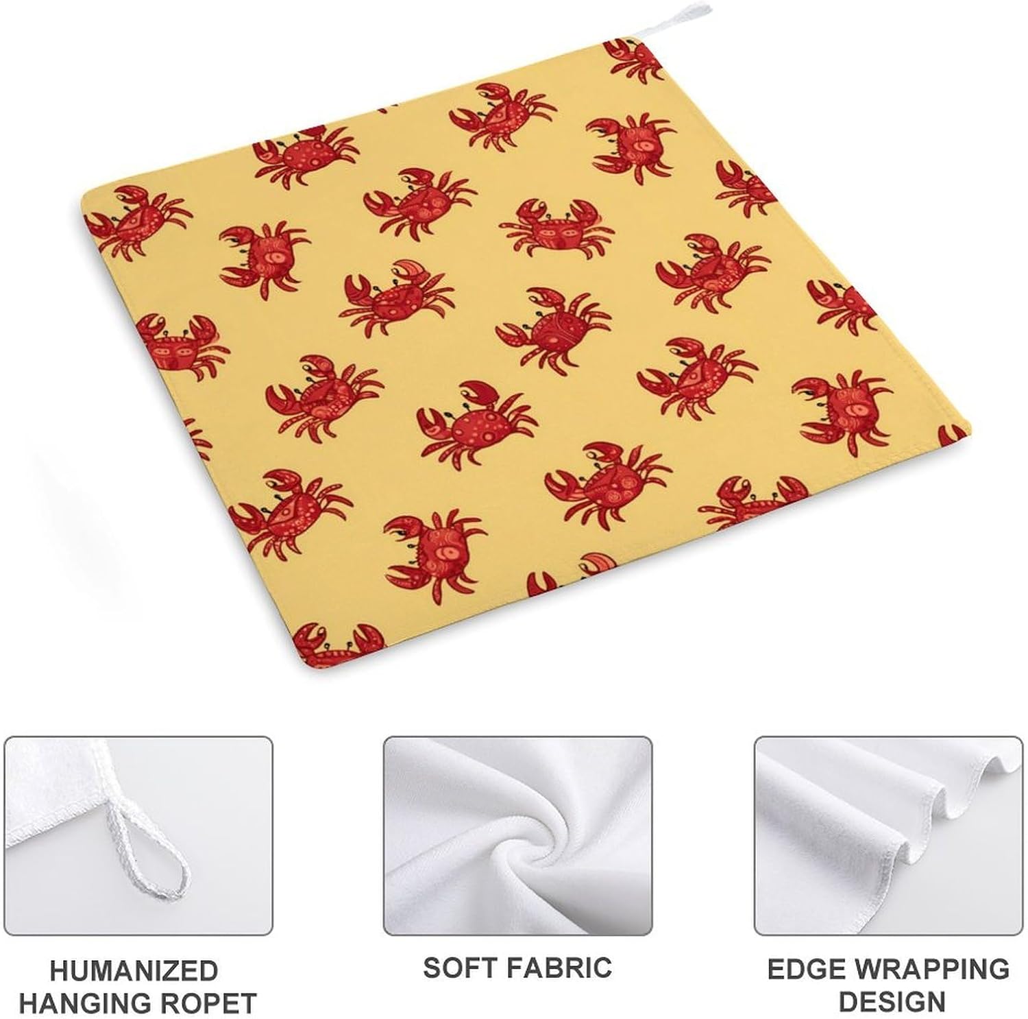 Crabs Print Microfiber Hand Towels for Bathroom Soft Absorbent Bath Kitchen Towel with Hanging Loop 4PCS
