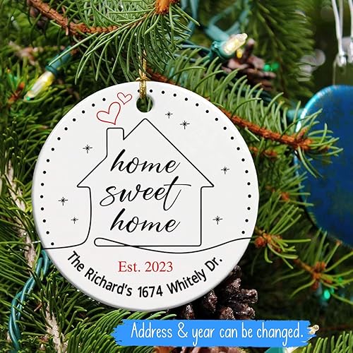 Vista 21 de Adorno de cerámica personalizado para la primera Navidad en nuestro nuevo hogar 2025, regalo de recuerdo de casa para parejas de recién casados