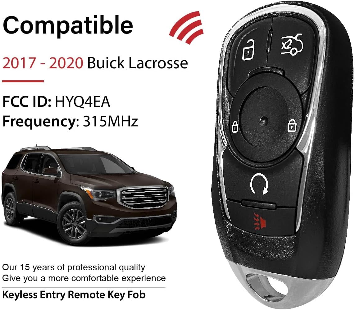 Replacement for 2017 2018 2019 2020 Buick Lacrosse Key Fob Remote Control HYQ4EA 5 Buttons 315MHz