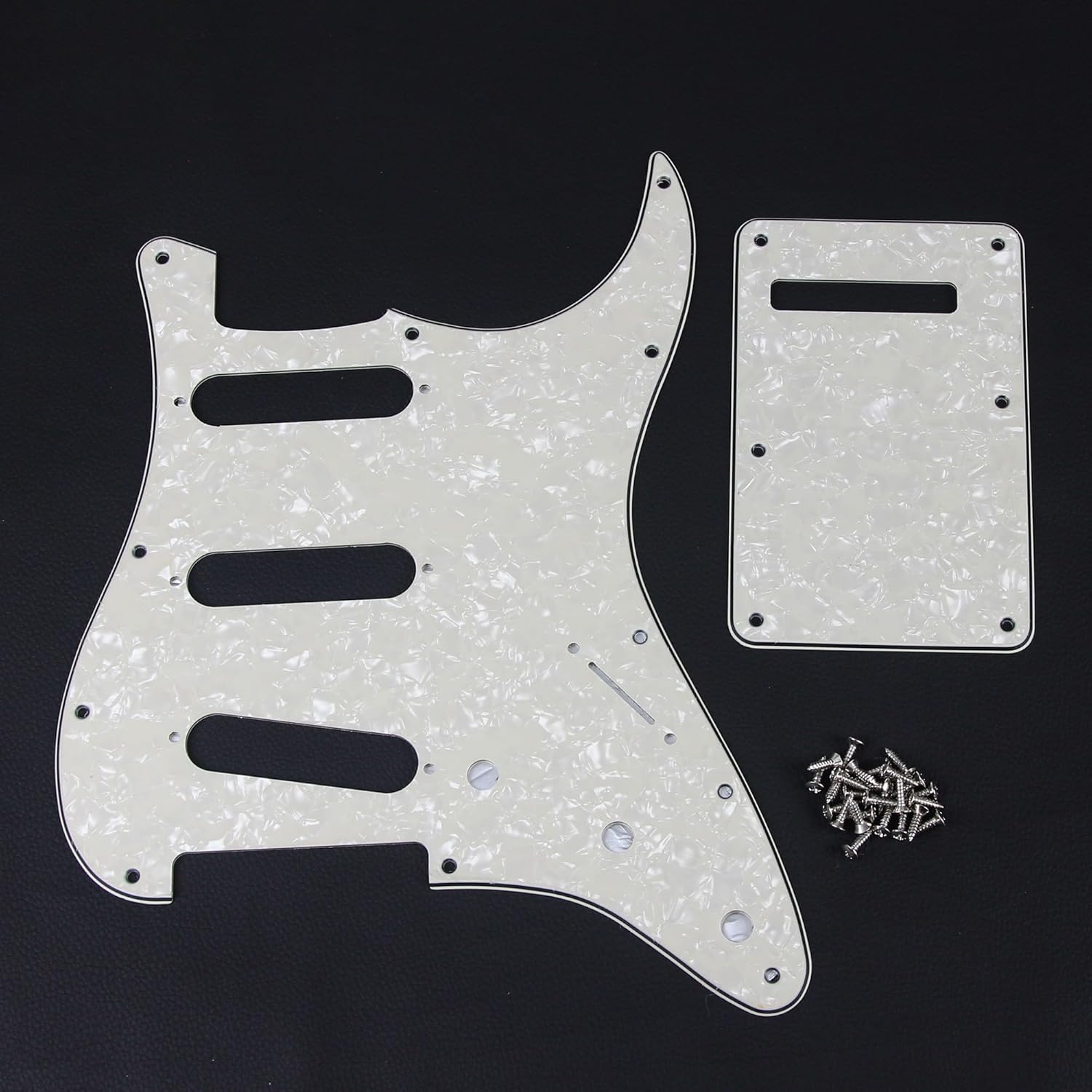 FLEOR SSS 11-Hole Electric Guitar Pickguard with Backplate and Pickguard Screws Set for ST Style Guitar Part,4Ply Aged Pearl thumbnail